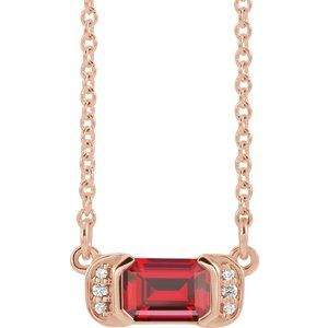 Ladies Natural Ruby Natural Diamond Bar Necklace (I1, G-H) — 14K Rose Gold