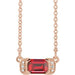 Ladies Natural Ruby Natural Diamond Bar Necklace (I1, G-H) — 14K Rose Gold