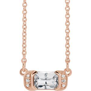 Ladies Natural White Sapphire Natural Diamond Bar Necklace (I1, G-H) — 14K Rose Gold