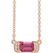 Ladies Natural Pink Tourmaline Natural Diamond Bar Necklace (I1, G-H) — 14K Rose Gold