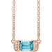 Ladies Natural Blue Zircon Natural Diamond Bar Necklace (I1, G-H) — 14K Rose Gold