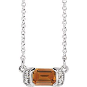 Ladies Natural Citrine Natural Diamond Bar Necklace (I1, G-H) — Sterling Silver