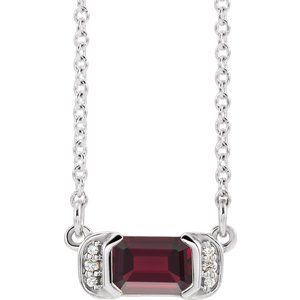 Ladies Natural Mozambique Garnet Natural Diamond Bar Necklace (Si2-Si3, G-H) — Platinum