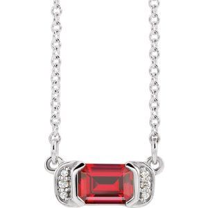 Ladies Natural Ruby Natural Diamond Bar Necklace (Si2-Si3, G-H) — Platinum