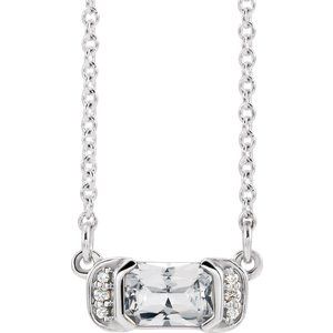 Ladies Natural White Sapphire Natural Diamond Bar Necklace (I1, G-H) — 14K White Gold