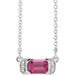 Ladies Natural Pink Tourmaline Natural Diamond Bar Necklace (Si2-Si3, G-H) — Platinum