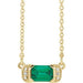 Ladies Natural Emerald Natural Diamond Bar Necklace (I1, G-H) — 14K Yellow Gold