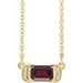 Ladies Natural Mozambique Garnet Natural Diamond Bar Necklace (I1, G-H) — 14K Yellow Gold