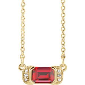 Ladies Natural Ruby Natural Diamond Bar Necklace (I1, G-H) — 14K Yellow Gold