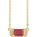 Ladies Natural Ruby Natural Diamond Bar Necklace (I1, G-H) — 14K Yellow Gold