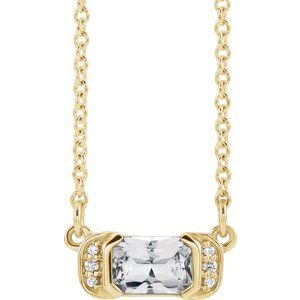 Ladies Natural White Sapphire Natural Diamond Bar Necklace (I1, G-H) — 14K Yellow Gold