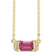Ladies Natural Pink Tourmaline Natural Diamond Bar Necklace (I1, G-H) — 14K Yellow Gold