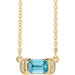 Ladies Natural Blue Zircon Natural Diamond Bar Necklace (I1, G-H) — 14K Yellow Gold