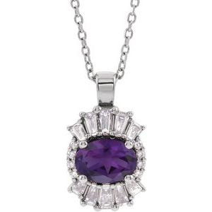 Ladies Natural Amethyst Natural Diamond Necklace (Si2-Si3, G-H, Ghi) — Platinum