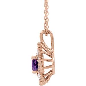 Ladies Natural Amethyst Natural Diamond Necklace (I1, G-H, Ghi) — 14K Rose Gold