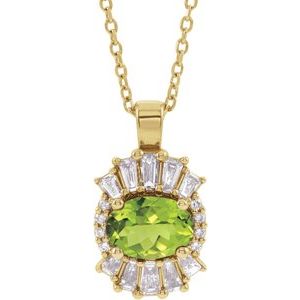 Ladies Natural Peridot Natural Diamond Necklace (I1, G-H, Ghi) — 14K Yellow Gold