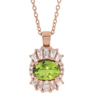 Ladies Natural Peridot Natural Diamond Necklace (I1, G-H, Ghi) — 14K Rose Gold
