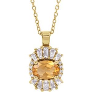 Ladies Natural Citrine Natural Diamond Necklace (I1, G-H, Ghi) — 14K Yellow Gold