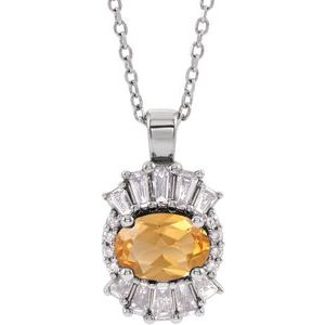 Ladies Natural Citrine Natural Diamond Necklace (Si2-Si3, G-H, Ghi) — Platinum