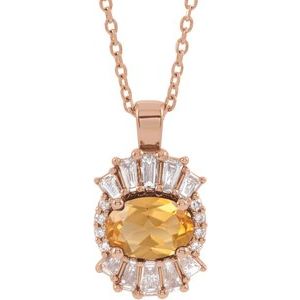 Ladies Natural Citrine Natural Diamond Necklace (I1, G-H, Ghi) — 14K Rose Gold