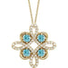 Ladies Natural Blue Zircon Natural Diamond Clover Necklace (I1, G-H) — 14K Yellow Gold