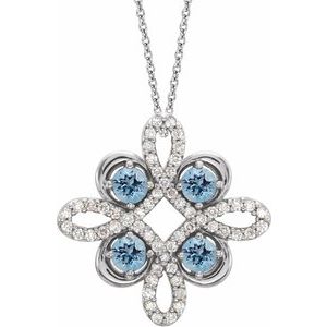 Ladies Natural Aquamarine Natural Diamond Clover Necklace (Si2-Si3, G-H) — Platinum