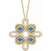 Ladies Natural Aquamarine Natural Diamond Clover Necklace (I1, G-H) — 14K Yellow Gold