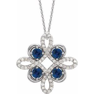 Ladies Natural Blue Sapphire Natural Diamond Clover Necklace (Si2-Si3, G-H) — Platinum