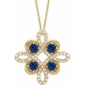 Ladies Natural Blue Sapphire Natural Diamond Clover Necklace (I1, G-H) — 14K Yellow Gold