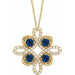 Ladies Natural Blue Sapphire Natural Diamond Clover Necklace (I1, G-H) — 14K Yellow Gold