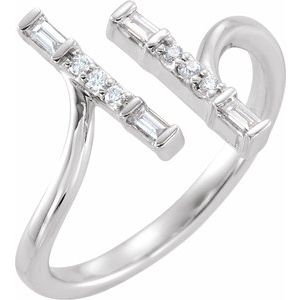 Ladies Natural Diamond Double Bar Ring (I1, H+) — 14K White Gold