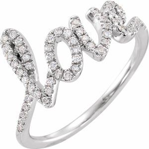 Ladies Natural Diamond Love Ring (I1, H+) — 14K White Gold
