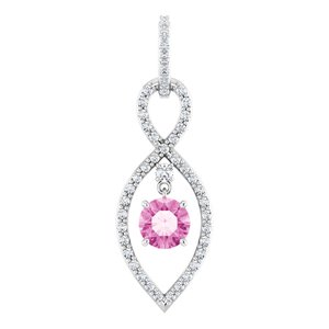 Ladies Natural Pink Sapphire Natural Diamond Pendant (I1, G-H) — 14K White Gold