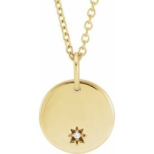 Ladies Engravable Natural Diamond Necklace (I1, G-H) — 14K Yellow Gold