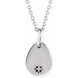 Ladies Engravable Natural Diamond Necklace (I1, G-H) — Sterling Silver