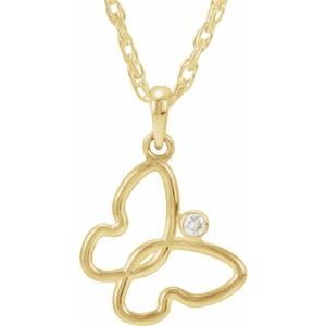 Ladies Natural Diamond Butterfly Necklace (G-H, I1) — 14K Yellow Gold