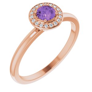 Ladies Natural Amethyst Natural Diamond Ring (I1, G-H) — 14K Rose Gold