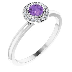 Ladies Natural Amethyst Natural Diamond Ring (SI2-SI3, G-H) — Platinum