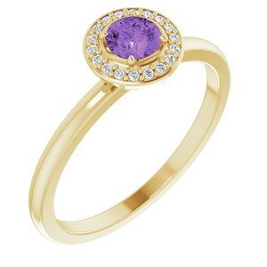 Ladies Natural Amethyst Natural Diamond Ring (I1, G-H) — 14K Yellow Gold