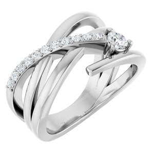 Ladies Natural Diamond Freeform Ring (I1, G-H) — 14K White Gold