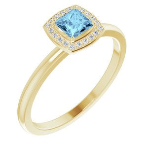 Ladies Natural Aquamarine Natural Diamond Ring (I1, G-H) — 14K Yellow Gold