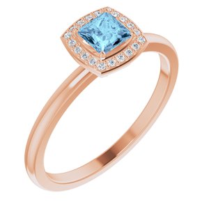 Ladies Natural Aquamarine Natural Diamond Ring (I1, G-H) — 14K Rose Gold