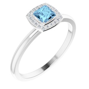Ladies Natural Aquamarine Natural Diamond Ring (I1, G-H) — 14K White Gold