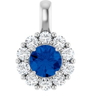 Ladies Natural Blue Sapphire Natural Diamond Pendant (I1, G-H) — 14K White Gold