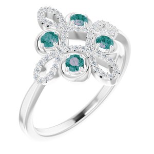 Ladies Natural Alexandrite Natural Diamond Semi-Set Clover Ring (SI2-SI3, G-H) — Platinum