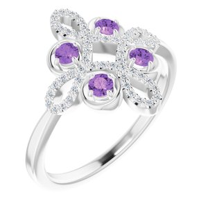Ladies Natural Amethyst Natural Diamond Semi-Set Clover Ring (SI2-SI3, G-H) — Platinum