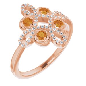 Ladies Natural Citrine Natural Diamond Semi-Set Clover Ring (I1, G-H) — 14K Rose Gold