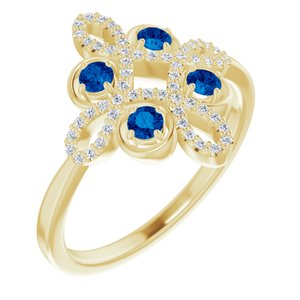 Ladies Natural Blue Sapphire Natural Diamond Semi-Set Clover Ring (I1, G-H) — 14K Yellow Gold