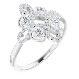 Ladies Natural Diamond Clover Ring (I1, G-H) — 14K White Gold