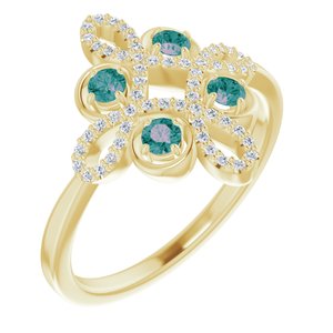 Ladies Natural Alexandrite Natural Diamond Semi-Set Clover Ring (I1, G-H) — 14K Yellow Gold